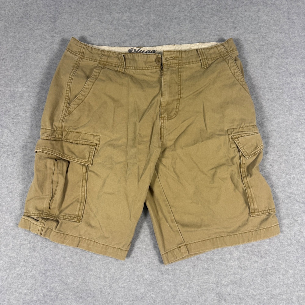 Plugg Cargo Shorts Mens 34 Brown Khaki Cotton Utility Outdoor Gorpcore Workwear